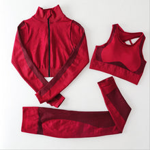 Загрузить изображение в средство просмотра галереи, Seamless 3 pcs long sleeve yoga set with zipper
