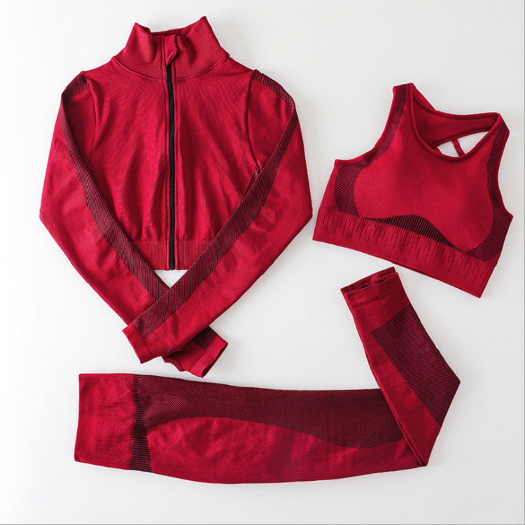 Seamless 3 pcs long sleeve yoga set with zipper