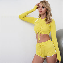 Cargar imagen en el visor de la galería, Bandage long sleeve and shorts set fitness sports Hoodie Yoga Sets
